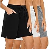 Quenteen Womens Bermuda Shorts Athletic Loose Running Comfy Long Yoga Shorts with Pockets