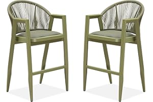 PURPLE LEAF Outdoor Bar Stools Set of 2 - Wicker Woven Height Chairs, Aluminum Barstool for Patio Kitchen Island Lawn, Green