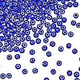DICOSMETIC 4 Strands Evil Eye Bead Strands About 360pcs Evil Eye Lampwork Beads 4.5mm Blue Turkish Evil Eye Beads Flat Glass Loose Eye Bead for Jewelry Making, Hole: 1.2mm