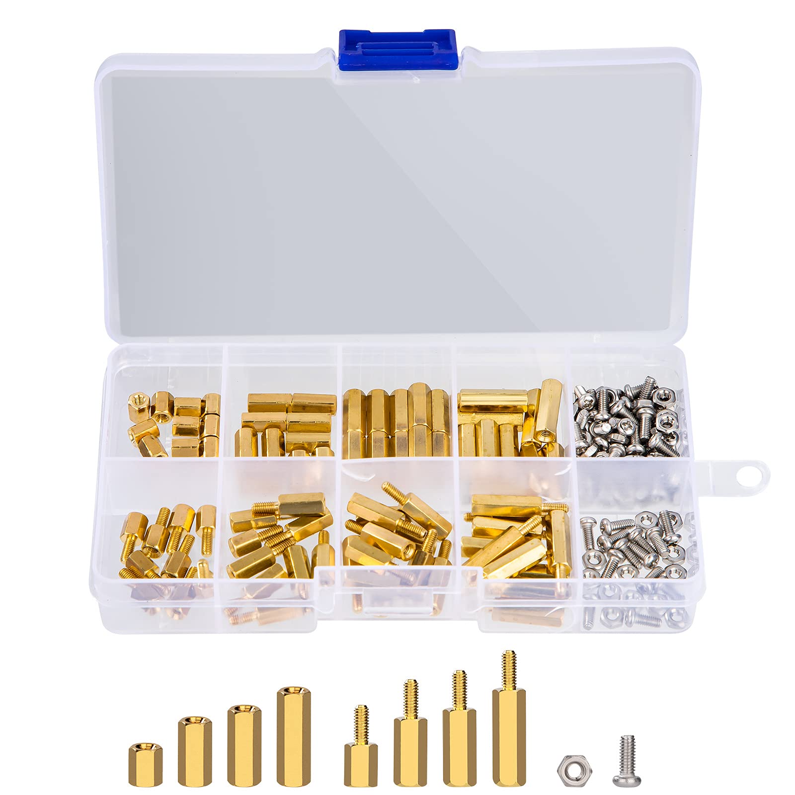 Hex Brass Spacer Male Female M2.5 Standoff Stainless Steel Screw Nut Assortment Kit with Storage Case 180 pcs