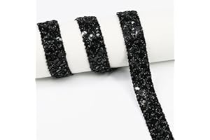 VOOMOLOVE 12 - Yard - Long Black Sequin Ribbon Trim, Measuring 22mm (0.86 inches) in Width. Ideal for Sewing Projects, DIY Crafts, Costume Making, and Home Decoration (Black)