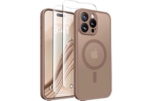 CAPRARO Magnetic for iPhone 15 Pro Case, [Compatible with MagSafe] [Full Camera Protection] Shockproof Protective Slim Translucent Matte Phone Case for iPhone 15 Pro 6.1'', Brown