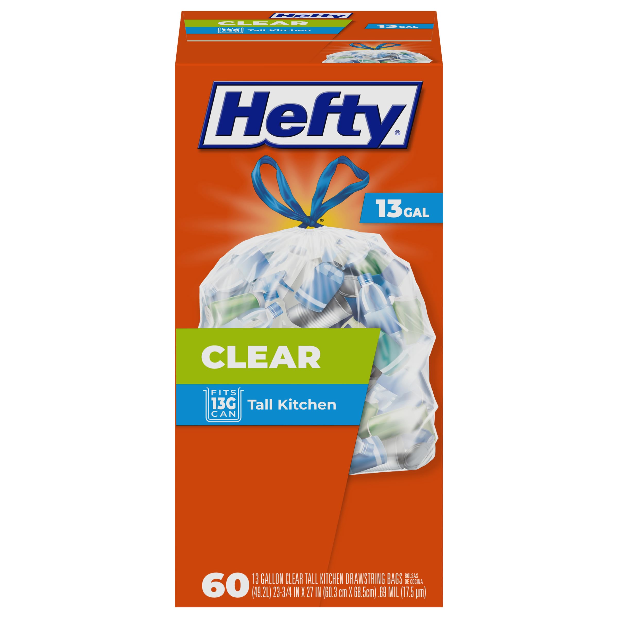 Photo 1 of Hefty Clear Trash Bags, Clear, 13 Gallon, 60 Count