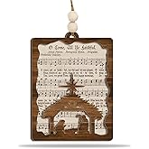 Nativity Hymn Ornament “O Come, All Ye Faithful” – Wooden Christmas Tree Decoration with Hymn Sheet & Holy Family Silhouette Ornament – Christian Holiday Keepsake & Religious Gift
