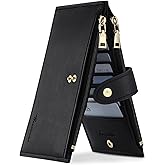 Travelambo Womens Leather Bifold Wallet, Slim RFID Blocking Card Holder | Large Capacity, 16 Card Slots &amp; ID Window, 2 Zipper Pockets, Dual Snap Closure, Slim Lightweight, RFID Privacy Protection