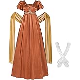 Nuoqi Regency Dresses Women 1800s Victorian Dress Empire Waist Ball Gown with Gloves