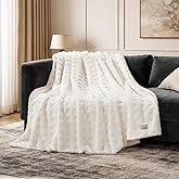 Cozy Bliss Ultrasoft Waffle Throw Blanket, Fluffy Cute Plush Blanket for Couch, Bed, Modern Home Accent, Portable for Picnic or Outdoor, Ivory, 60"x80"
