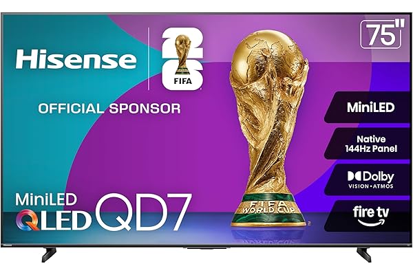 Hisense 75" QD7 Mini-LED 4K Smart Fire TV - QLED, 144Hz, HDR10+, Dolby Vision/Atmos, Game Mode Pro, Alexa Built-in (75QD7QF)