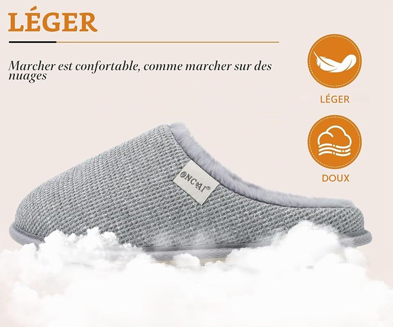 Pantoufles Femme Dessus en Motif Waffle de Shake Polaire de Fausse Fourrure 2026 Hiver Chaussons Mousse à Mémoire Coussinée Semelle Antidérapante en Caoutchouc Peluche Gris Taille 36 — photo 4 sur 7