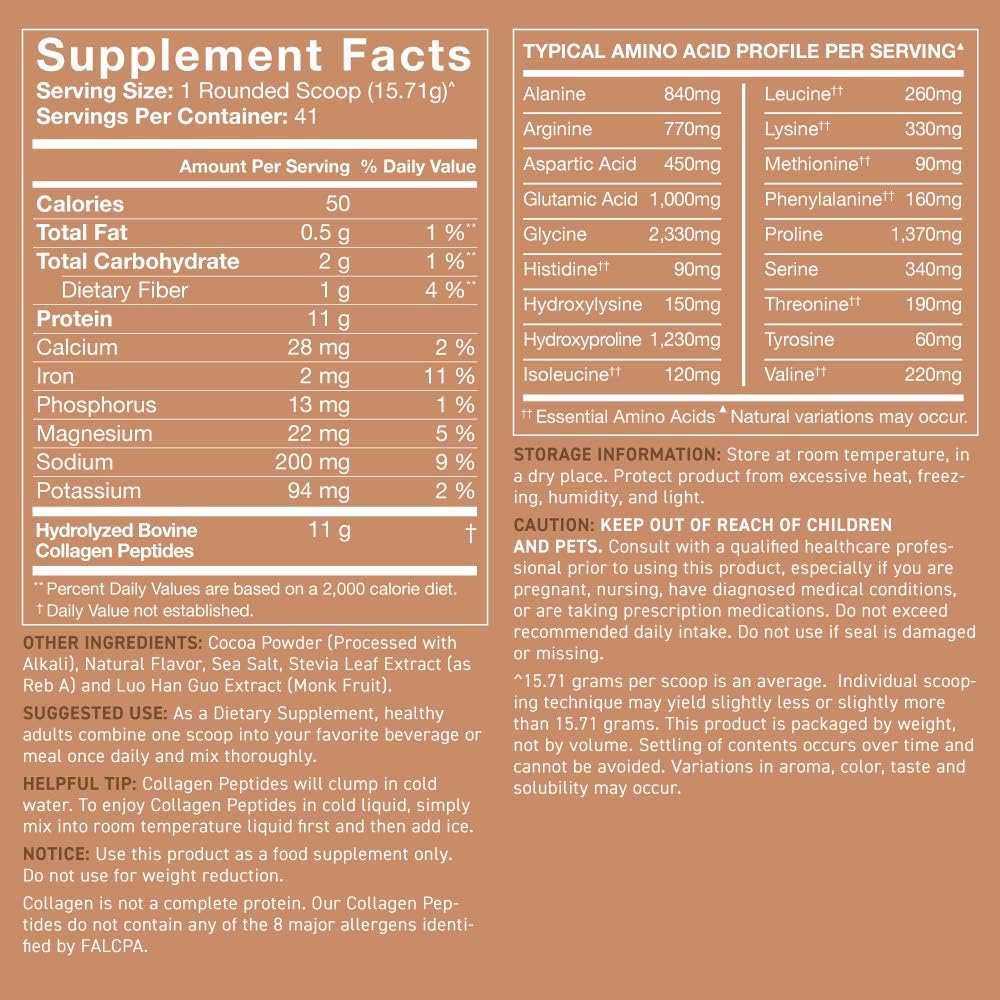 Collagen Peptides Powder (Dark Chocolate) | Great in Coffee, Water, Almond Milk & Protein Shakes | Non-GMO Verified, Certified Keto Diet Friendly & Gluten Free - 41 Servings: Health & Personal Care