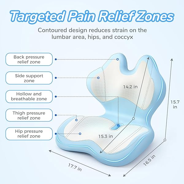 SYNNA SEAT CUSHION FOR OFFICE CHAIR AND CAR, ERGONOMIC L-SHAPE SEAT CUSHION WITH LUMBAR SUPPORT – PRESSURE RELIEF FOR BACK, HIP & TAILBONE PAIN, PERFECT FOR CAR, TRUCK & HOME