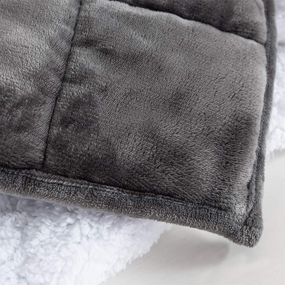 BUZIO Sherpa Fleece Weighted Blanket for Adult, 20 lbs Heavy Fuzzy Throw Blanket with Soft Plush Flannel, Dual Sided Queen Size Cozy Fluffy Blanket, 60 x 80 inches, Grey