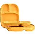 Re-Play Made in USA Large 3 Compartment Plates, Pack of 4 - Reusable Divided Plates for Kids, Dishwasher and Microwave Safe - Durable Lunch Trays for Kids 7.4" x 9.88" x 1.25", Sunny Yellow