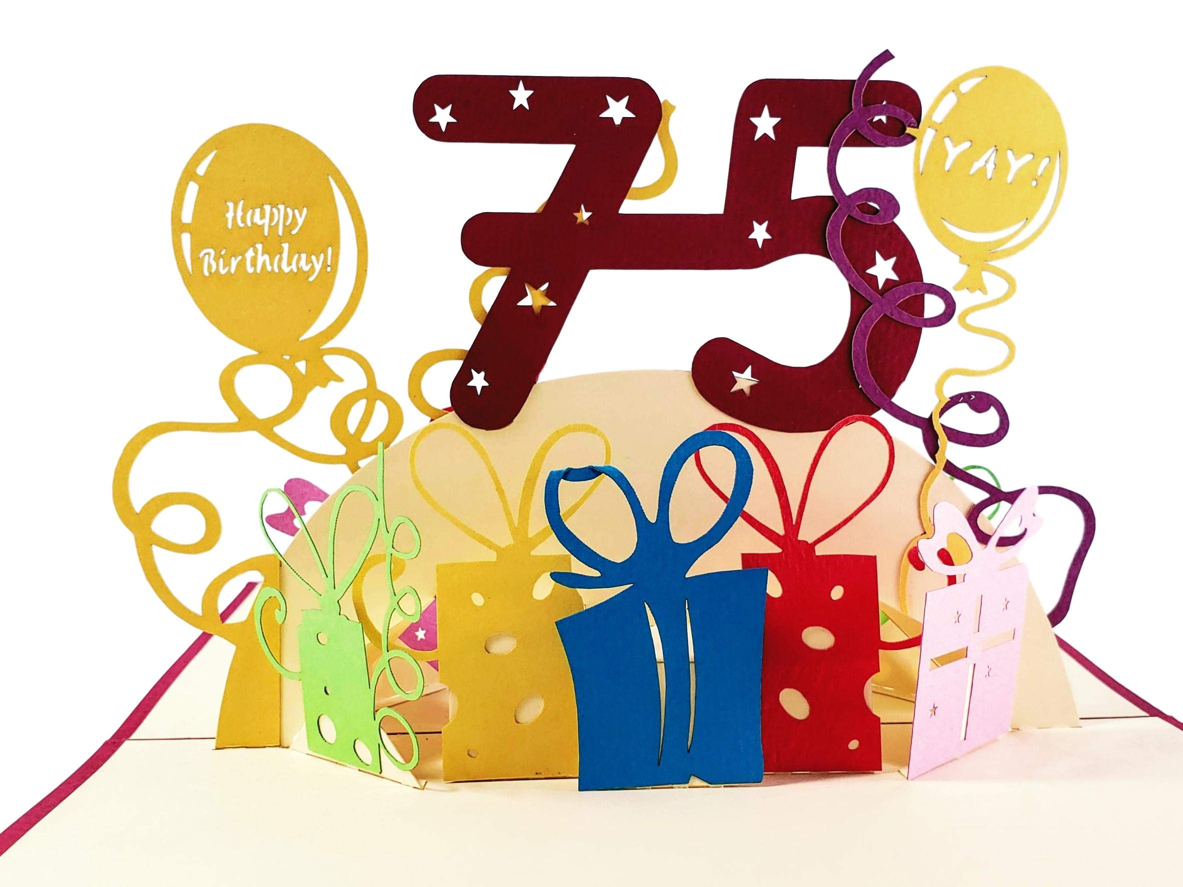 iGifts And Cards Happy 75th Birthday With Lots of Presents 3D Pop Up Greeting Card - Awesome Gift, Cute, Fun, Unique, Special Occasion, Celebration, Husband, Wife, Best Friend, Congratulations