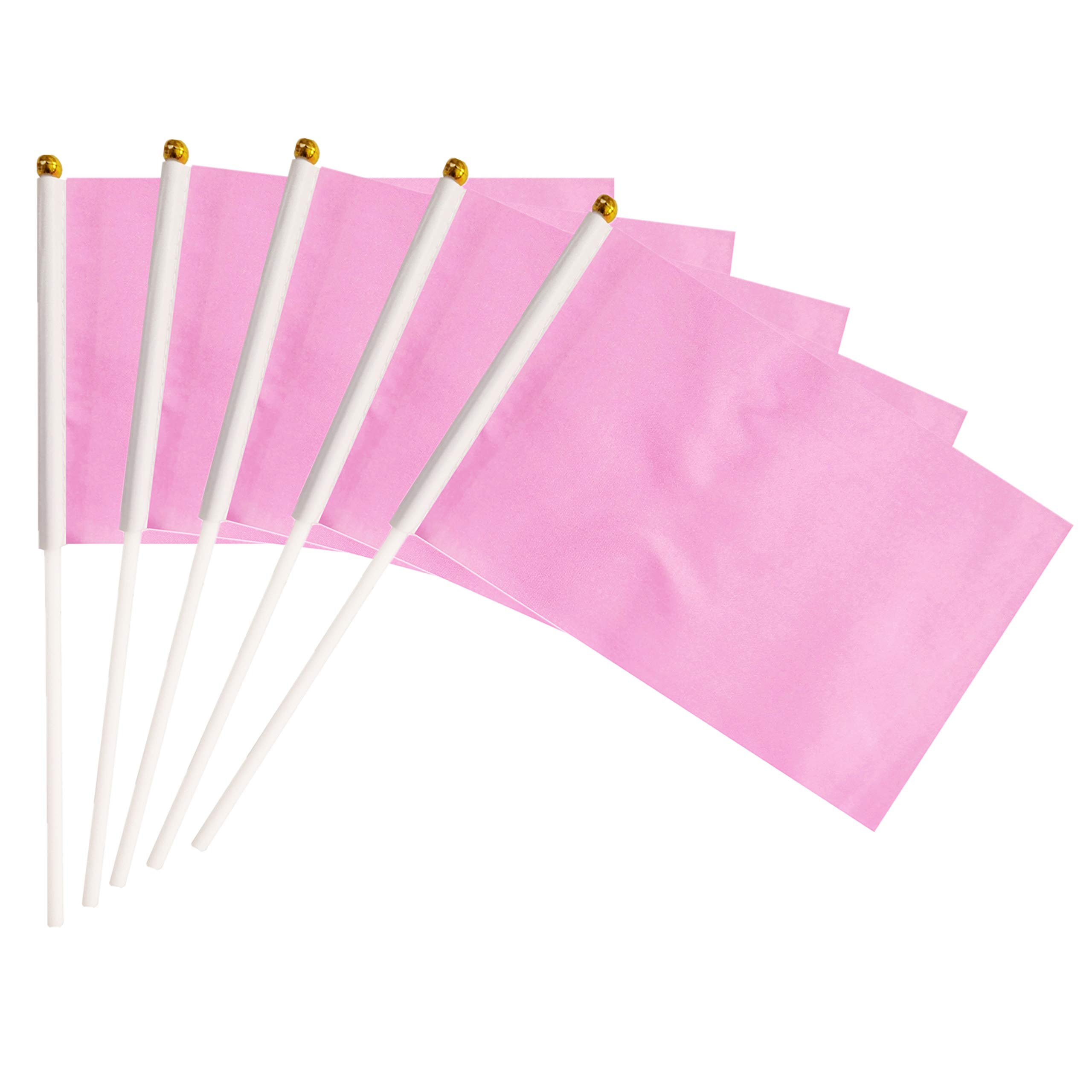 Photo 1 of 25 Pack Pink Stick Flags,Hand Held Small Mini DIY Solid Flag On Stick,8.2x5.5 Inch Outdoor Decoration,Party Decorations,Supplies for Parades, Festival Events Celebration