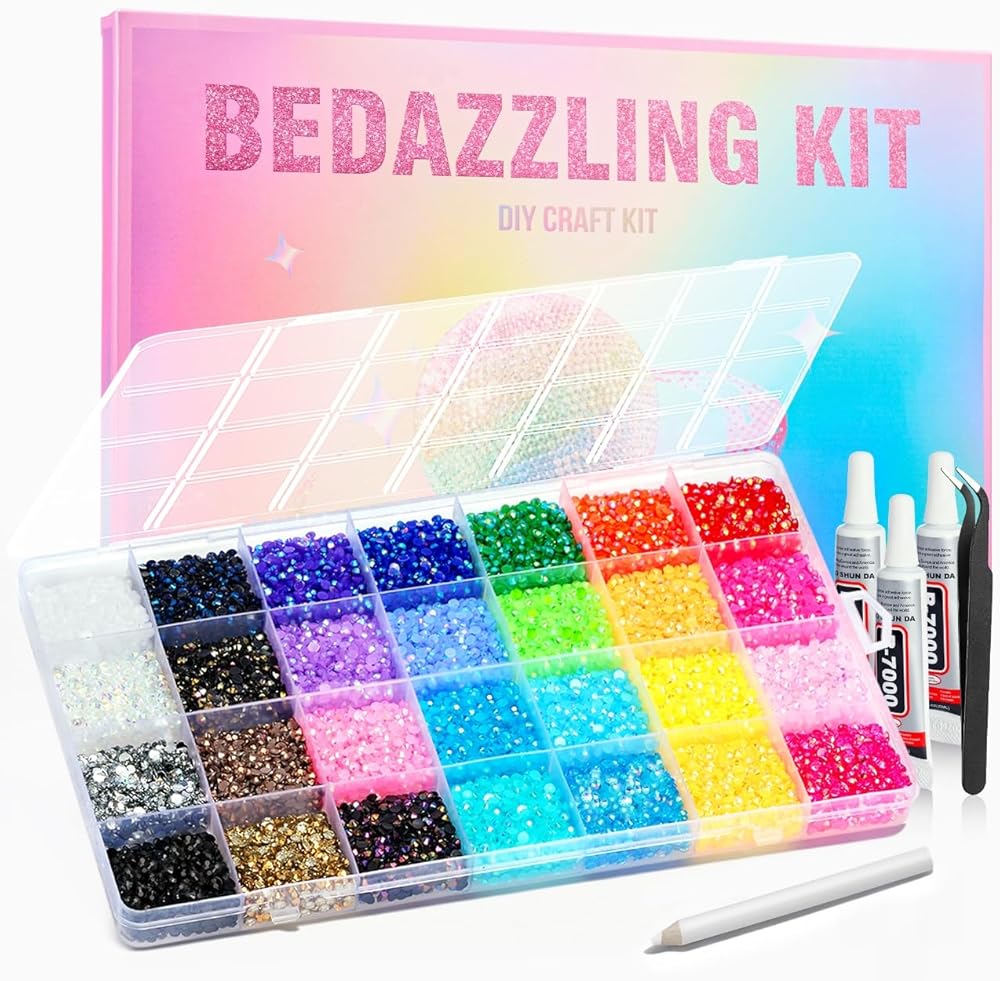 32000Pcs Resin Jelly Rhinestones Bedazzling Kit - 28 Colors 3mm Flatback Gems for Diamond Art - Bedazzle Kit with Glue for Na