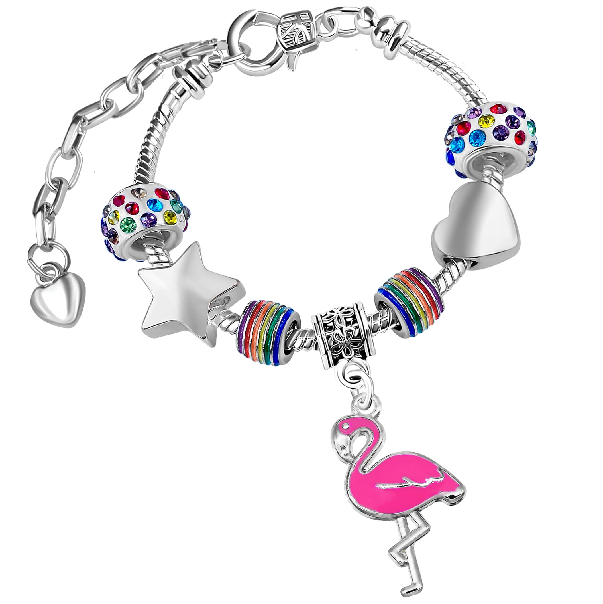 Flamingo Rainbow Theme Charm Bracelet with Gift Box Birthday Gifts for Girls Women (1. 16cm Girls Extender Bracelet)
