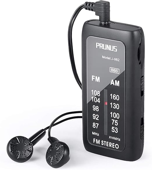 PRUNUS J982 Portable Pocket Radio AM FM with Headphones, Mini