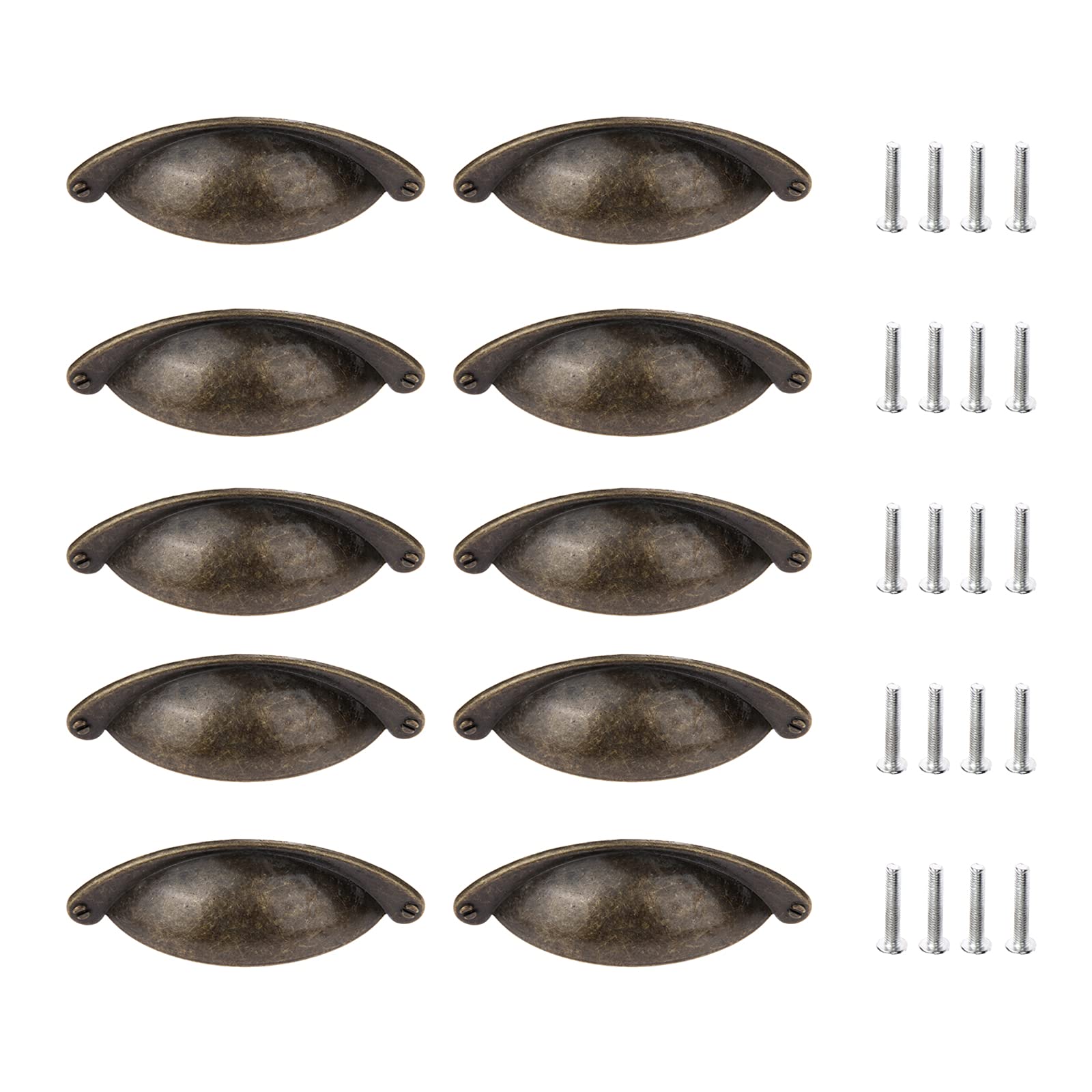 Yetaha 10PCS Drawer Cup Handles, 102 * 26mm Cabinet Hardware Cupboard Door Pulls Bronze Antique Shell Cupped Handle Knob for Kitchen Dresser Wardrobe Closet Furniture