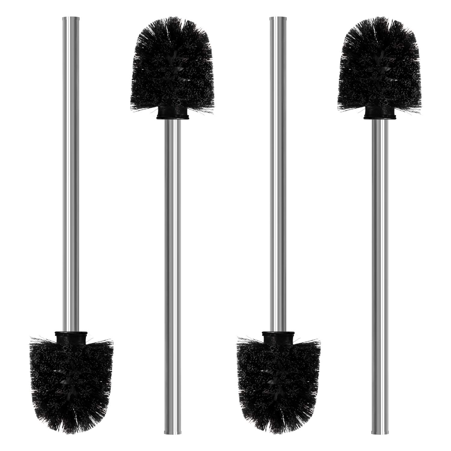 Nirox 4 x Set of Toilet Brushes black - Lavatory Brush with stainless steel handle (rustproof) - exchangeable spare Toilet Brush Heads - hygienic Brush Heads with anti-stick effect