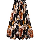 SOLY HUX Women's Summer Floral Print Skirt Elastic High Waist Flowy Long Skirts