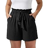 OLRIK Women's Plus Size Shorts High Waisted ElasticTie Knot Casual Summer Comfy Flowy Beach Shorts with Pockets