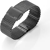 DHMXDC 22mm Width Stainless Steel Strap Metal Band for Motorola Moto 360 2nd Smartwatch and Lg Asus, Urbane, Pebble, Samsung Gear 2 Neo (Milanese Mesh/Black)