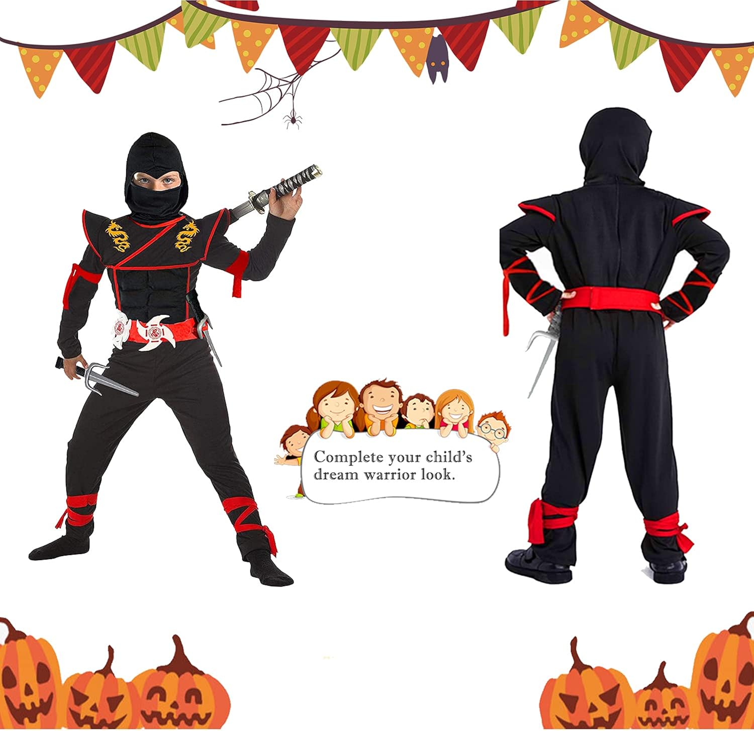 Ninja Costume Boy Halloween Kids Costume Boy Ninja Muscle Costume With Ninja Foam Accessories Best Children Gift: Clothing
