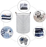 DOKEHOM 18-Inch Freestanding Laundry Basket with Lid Blue Stripe (M) view 6