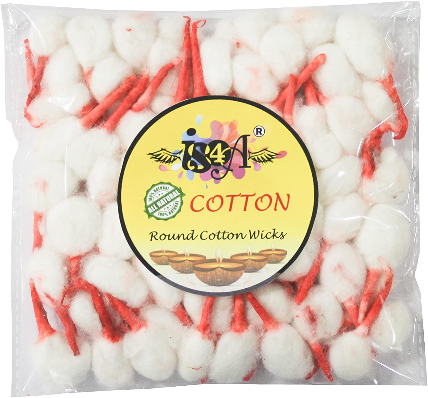 Oil Lamps & Accessories - IS4A Natural Cotton Wicks Handmade Diya Batti for Pooja, Home Decoration in Festivals, Diwali Oil Lamp Wick (100 pc Round Cotton Wicks)