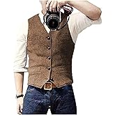 Bglddue Men's Suit Vests Wool Tweed Vest V Neck Slim Fit Waistcoat Formal Business Retro for Wedding