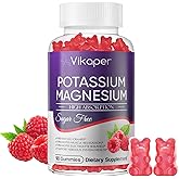 Potassium Magnesium Gummies 1200 mg for Adults Sugar-Free High Absorption Magnesium Glycinate Supplement,Supports Leg Cramps,Muscle,Heart Health,Non-GMO Magnesium Gummy Raspberry Flavor 90 Count