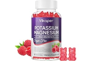 VIKAPER Potassium Magnesium Gummies 1200 mg for Adults Sugar-Free High Absorption Magnesium Glycinate Supplement,Supports Leg Cramps,Muscle,Heart Health,Non-GMO Magnesium Gummy Raspberry Flavor 90 Count