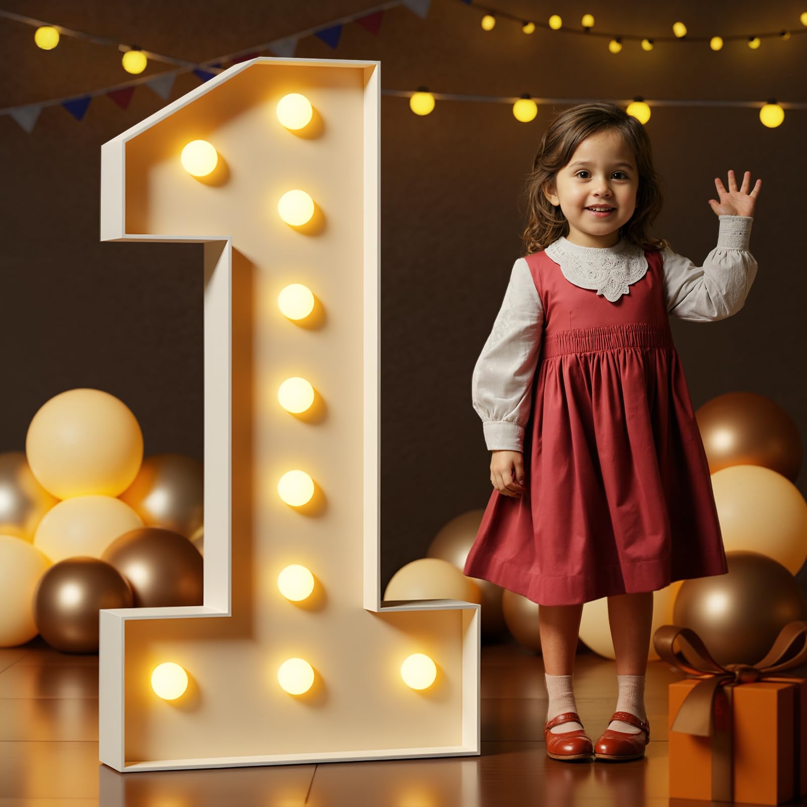 Photo 1 of Marquee Numbers 4 Feet Tall Large Light Up Numbers 1st 16th 21st Wild One Birthday Decorations Big Yellow Light Outdoor Anniversary Decorations Balloon Arch Kit Party Backdrop 1