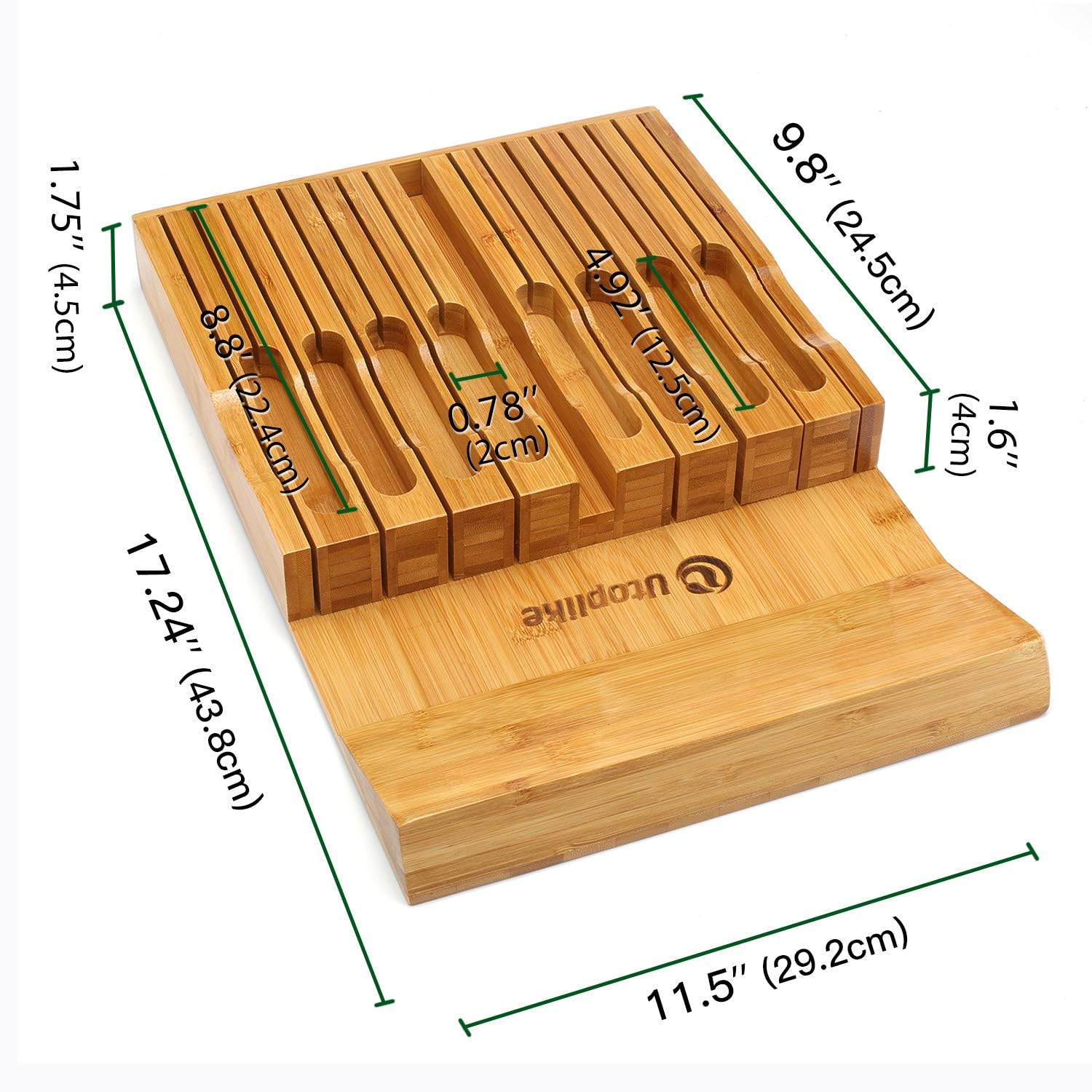 Utoplike inDrawer Bamboo Knife Block, Drawer Knife Set Storage, Knife