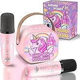 Unicorn Toys for Girls Age 4-6 Mini Karaoke Machine for Girls Unicorn Birthday Decorations Toys 3 4 5 6 7 8 9 Year Old Girl Birthday Gifts with 2 Wireless Microphones