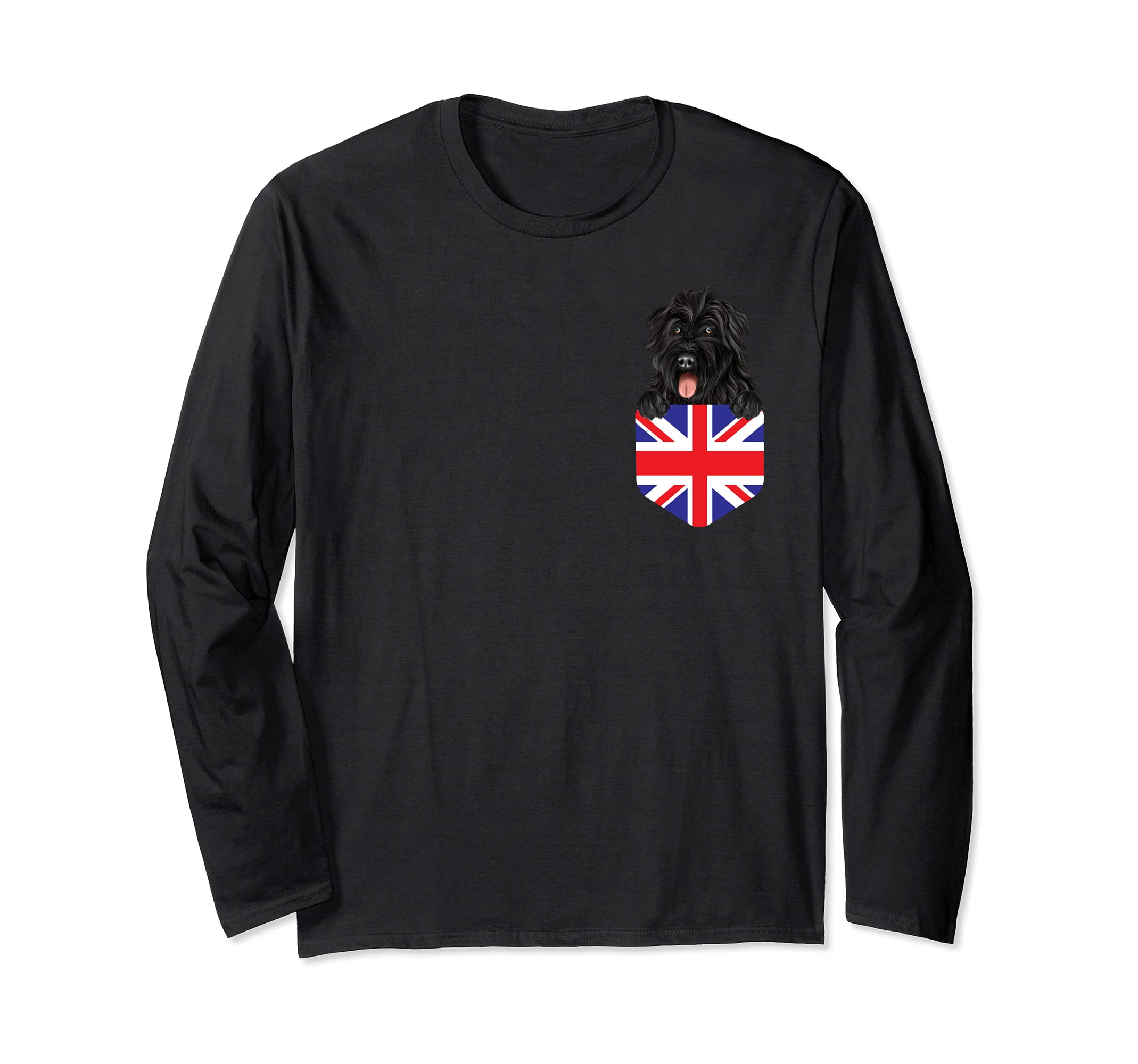 United Kingdom Flag Bouvier des Flandres Dog In Pocket Long Sleeve T-Shirt