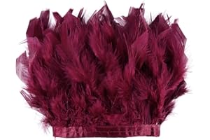 MAOFENG 2 Yards Natural Turkey Feathers Trim Sewing Fringe Fashion Dress Sewing 4-6inch for DIY Handicrafts Costumes Decoration,Wine Red