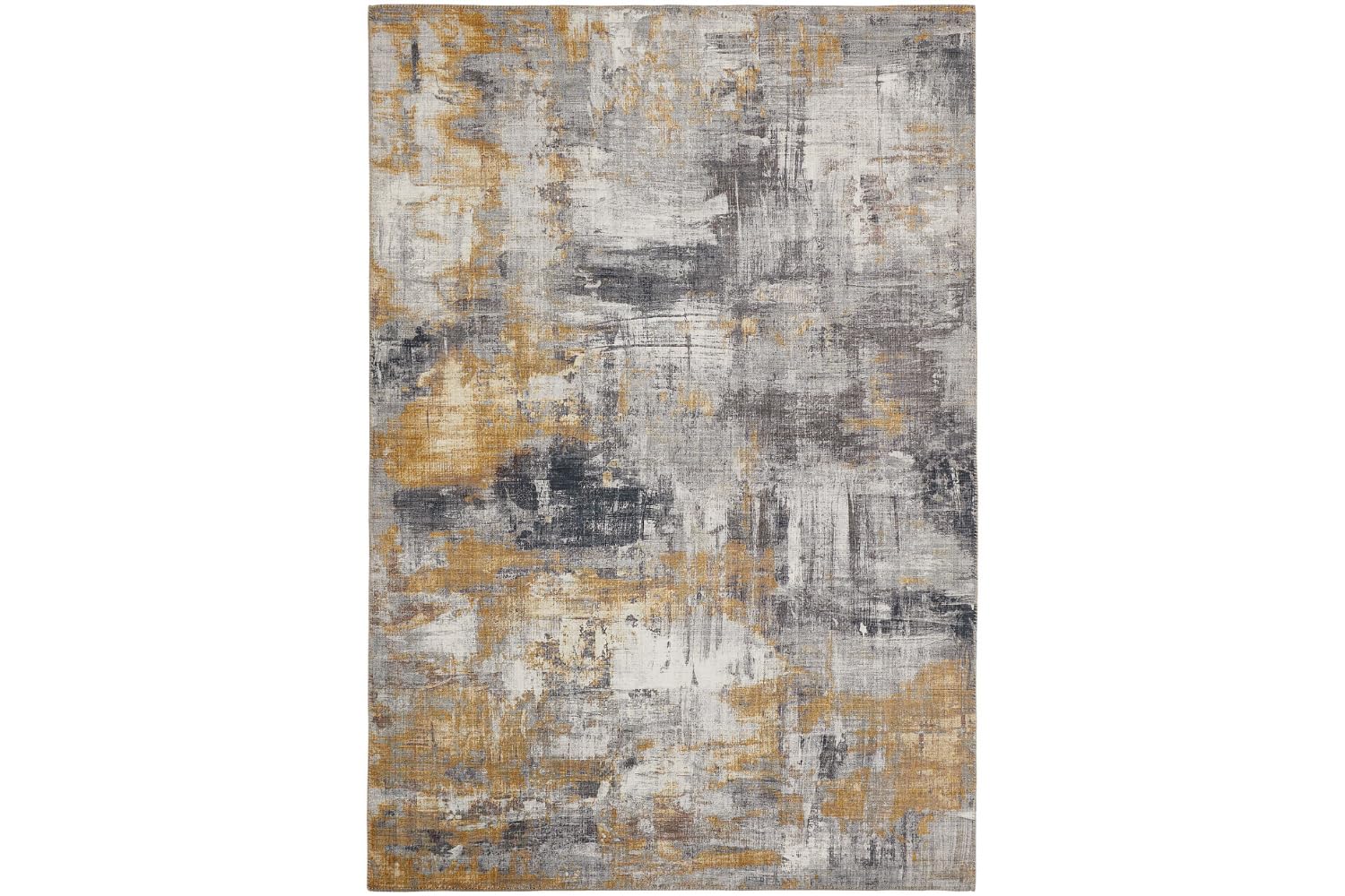 -LUXOR- living Prima Living Room Rug in Vintage Design - Living Room Rug Short Pile Digital Print in Timeless Design Grey/Yellow 80 x 150 cm