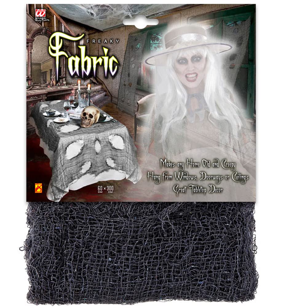 WIDMANN 01377 - Decorative Fabric Horror, Dark, Gothic, Dia De Los Muertos, Ghosts, Vampires, Halloween, Carnival, Theme Parties, 60x300 Cm, Black Color