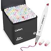 Caliart Pastel Alcohol Markers Brush Tip, 100 Colors Dual Tip Coloring Marker Pen Set Brush & Chisel, Art Supplies Gift for Adults Coloring Book Artists Sketch Drawing Illustration