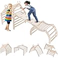 RMHDSLF Pikler Triangle Set 7 in 1, Foldable Transformable Wooden Montessori Climbing with Arch and Ramp, Wood Play Gym, Toddler Gym for 2-6 Years.