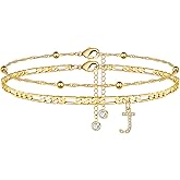 Ursteel Ankle Bracelets for Women, 14K Gold Plated Dainty Layered Chain CZ Initial Anklets Summer Jewelry Gifts for Women