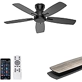 Ohniyou 42 Inch Ceiling Fan No Light, Low Profile Ceiling Fan with Remote and App Control, Flush Mount Ceiling Fan without Li