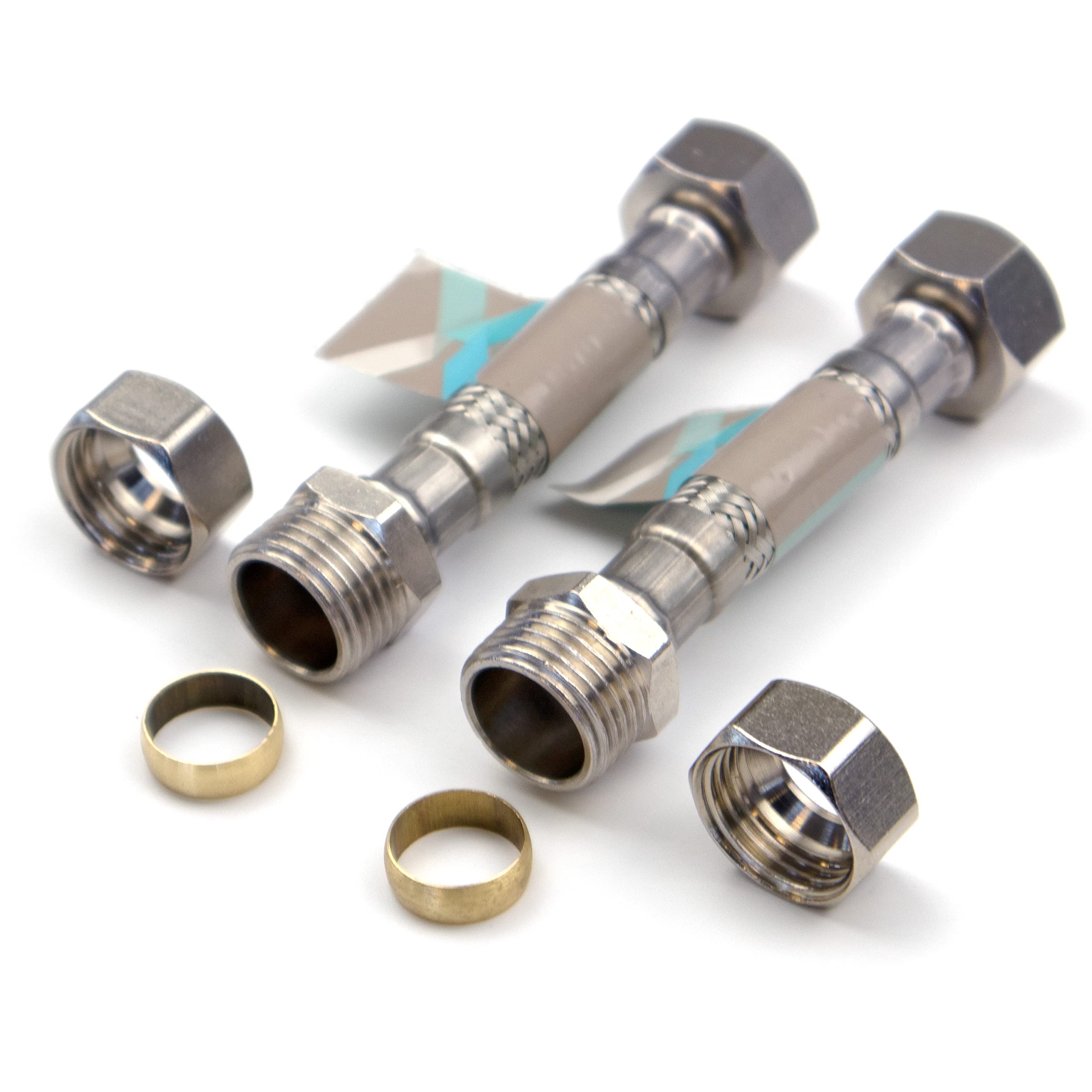 Xcel Home™ 2 x 1/2" BSP x 15mm Compression (100mm Long) Flexible Tap Connector Pipes | Monobloc Tap Connectors Kitchen Sink/Bathroom Basin Flexi Pipe Tails