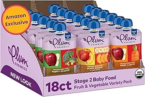 Plum Organics Variety Pack, 6+ Months – Fruit and Veggie Favorites – Organic Baby Food Pouches – 4 oz Pouch, Pack of 18 (Amazon Exclusive)