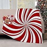 Red Swirl Christmas Throw Blankets Sweet Candy Cane Double Swirl Red and White Throw Blanket Soft Warm Cozy Flannel Blanket for Bedroom Living Rooms Couch Sofa Bed Home Decor 40x50 Inch