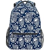 College Bookbag Paisley Blue School Bag Business Laptop Backpack Travel Hiking Daypack Large Diaper Bag for Adult Girls Boys