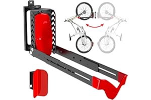 AUBEATY Swivel Bike Rack Wall Mount, Bike Hangers for Garage, Space-Saving Vertical Bike Holder, Holds up to 77 lbs, Bicycle Wall Hanger Storage, No Heavy Lifting Required Indoor Hanging Bike Rack-Red