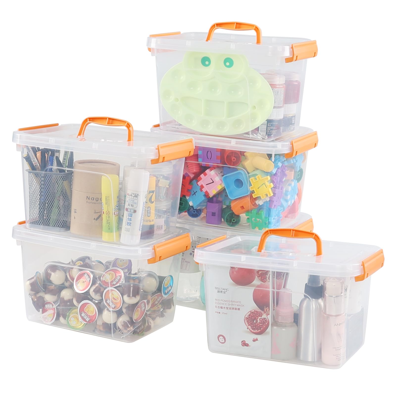 Farmoon 5L Small Storage Box with Handle, Plastic Kitchen Stackable Box, Pack of 6